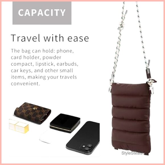 Small Quilted Puffer Tote Crossbody Bag for Work Travel Gym - Picture 5 of 7